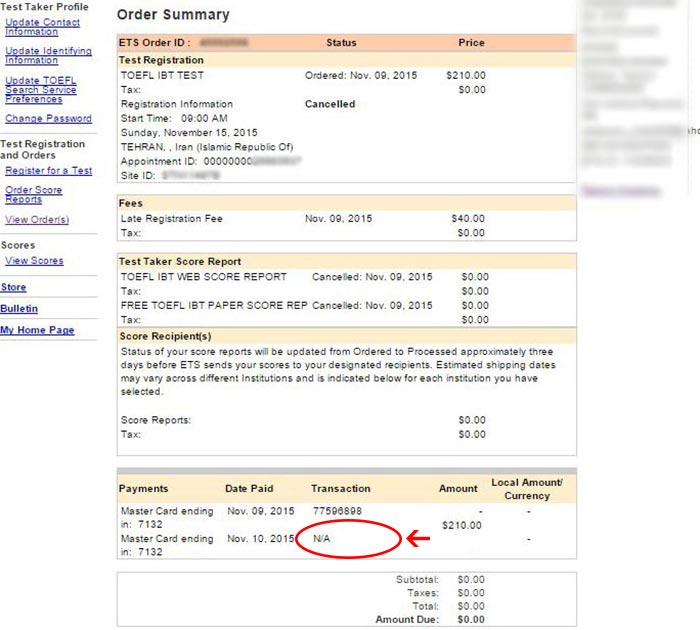 epayment24 | لغو آزمون تافل (TOEFL) ، هزینه لغو تافل ، کنسل آزمون تافل