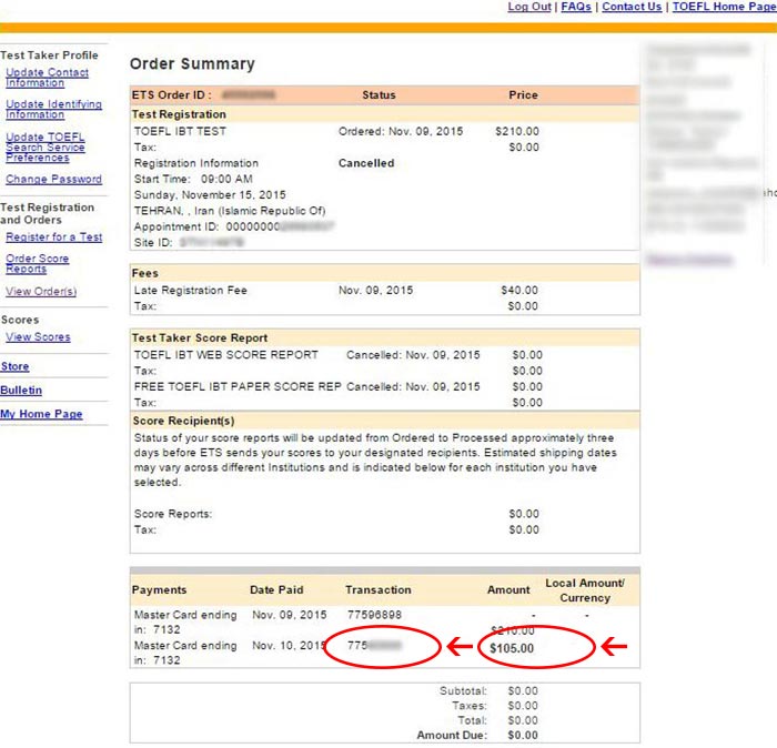 epayment24 | لغو آزمون تافل (TOEFL) ، هزینه لغو تافل ، کنسل آزمون تافل